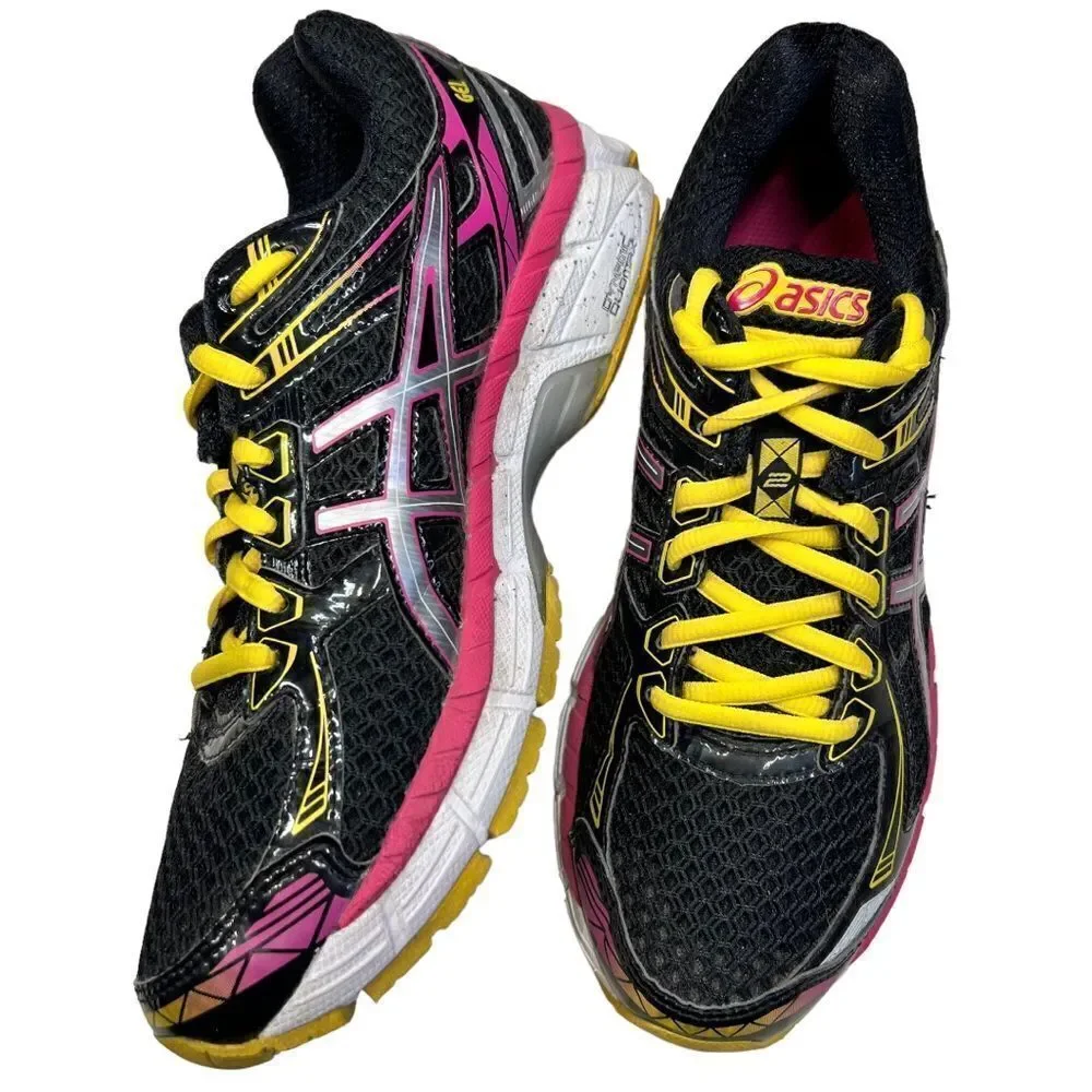 ASICS GT-2000 2 Women's Size 7.5 Black Pink Yellow Mesh Running Shoes T3P8N